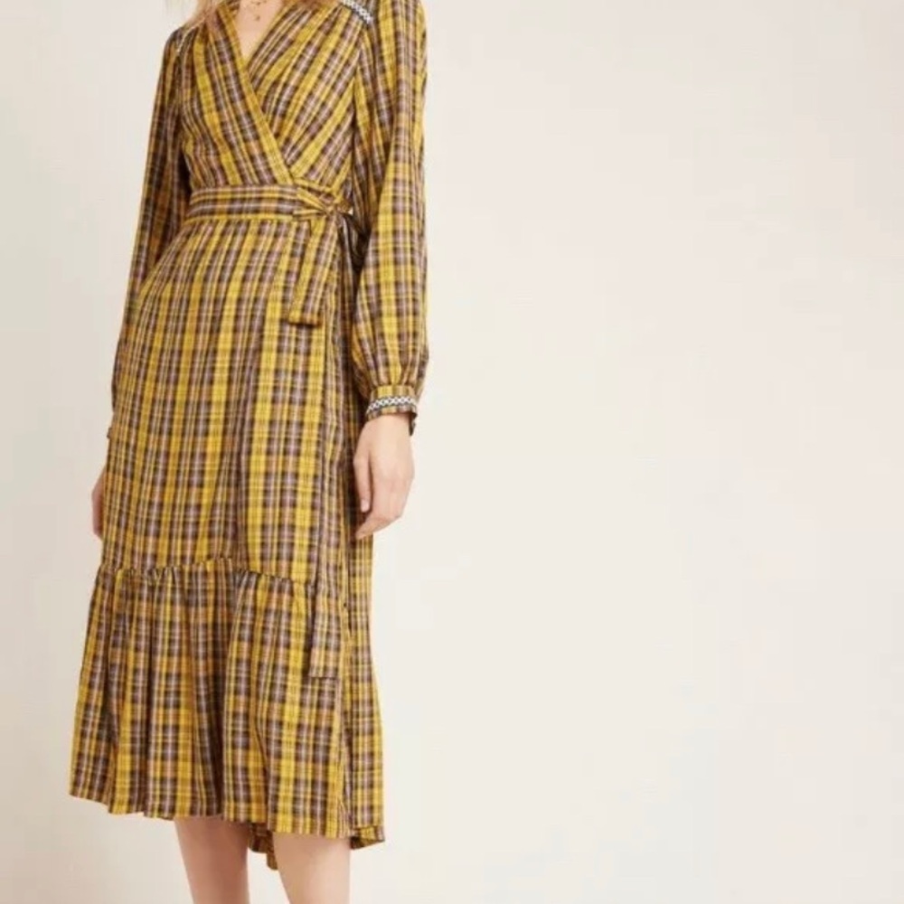 NWT Anthropologie Plaid Dalton Wrap Maxi Dress Size S - Picture 2 of 3